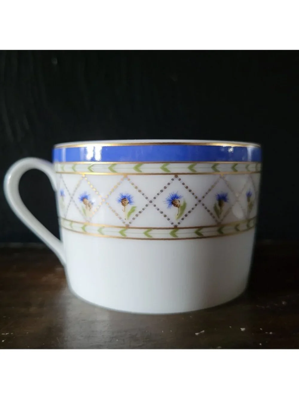 Haviland Limoges Val De Loire Blue Band Cornflower Pattern Flat Cup & Saucer Set